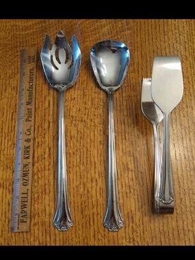 Reed & Barton- Oversized Lyndon Stainless Salad Set and 1 Piece Salad Tongs